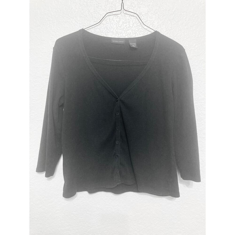 New York & Company Women's L Black 100% Cotton Button Front Cardigan Sweater - Picture 3 of 9